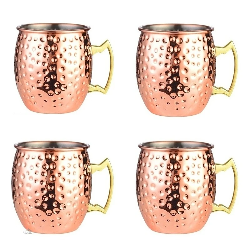 Mule Copper Mug - 4 sztuki 550ml młotkowanych, miedzianych kubków
