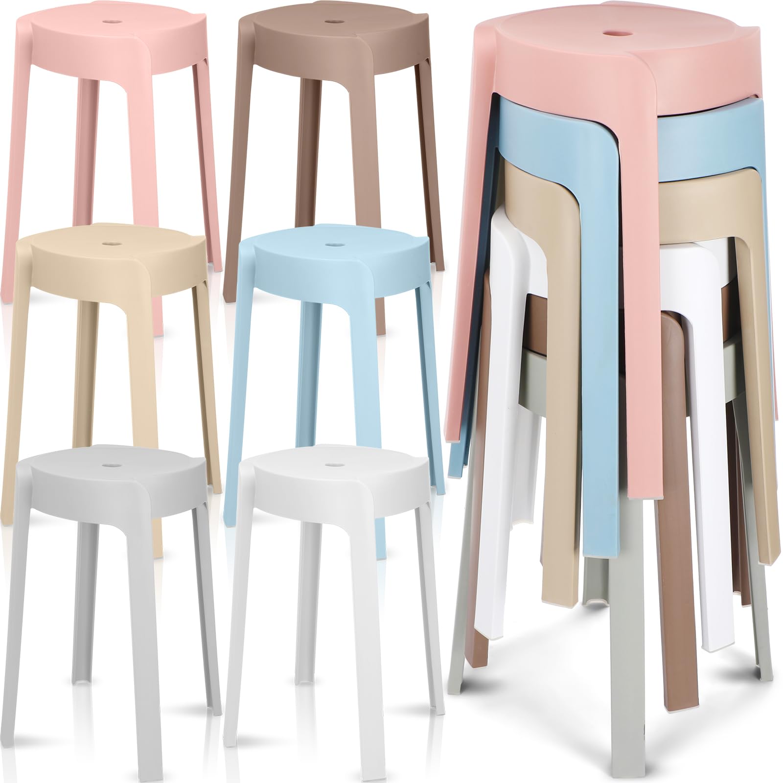 Home Bar Seating - Zestaw 6 plastikowych stołków z możliwością