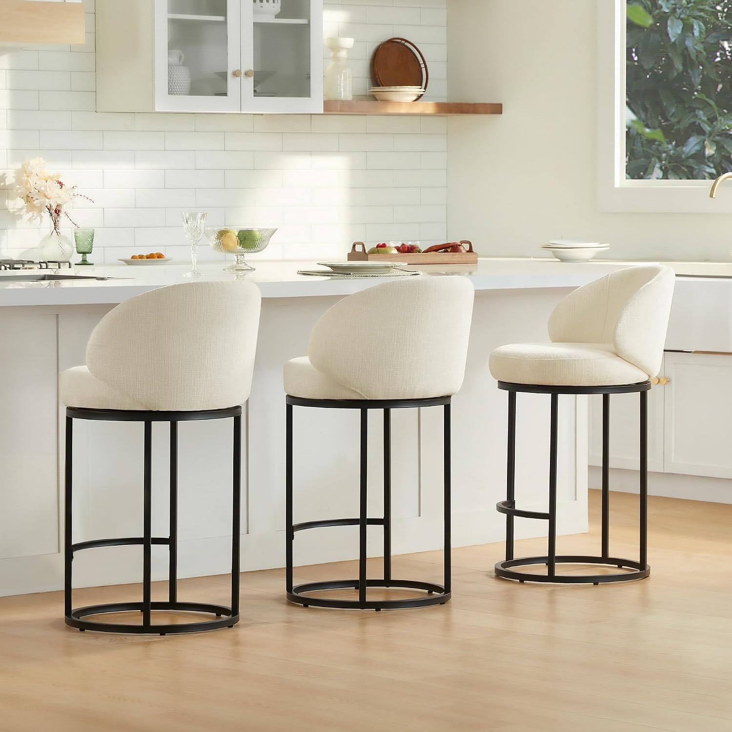 Home Bar Stools - Zestaw 3 tapicerowanych stołków barowych z